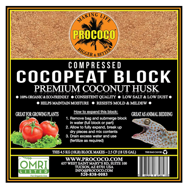 Prococo Compressed CocoPeat Block - 10 lbs