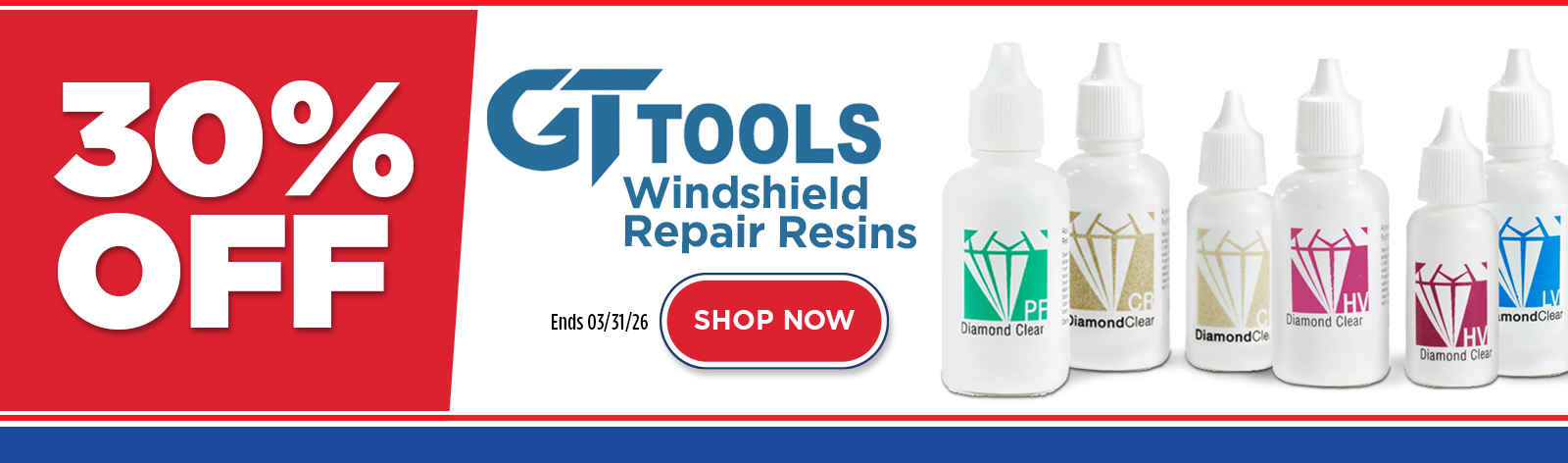 30% Off GT Tools Windshield Repair Resins Clearance Pricing While Supplies Last