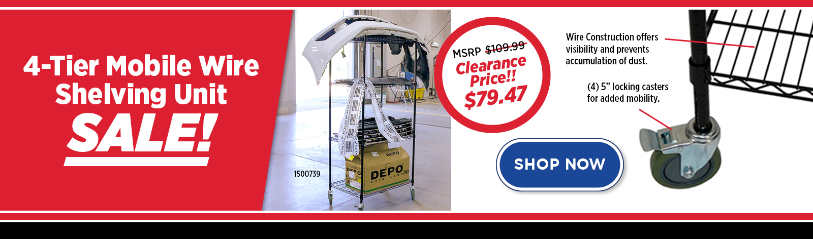 Sale on 4-Tier Mobile Wire Shelving Unit