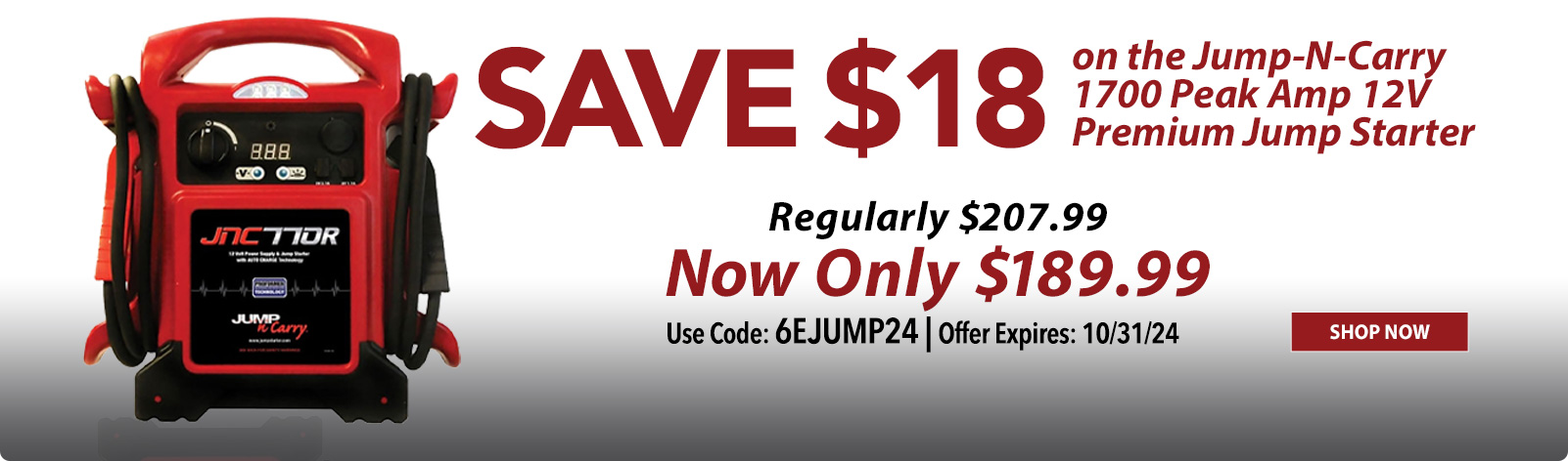 Save $18 on the Jump-N-Carry 1700 Peak Amp 12 V Premium Jump Starter