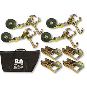 B/A Towing Tie-Down Kit with 8" Cluster Straps, Snap Hook Ratchets & Bag