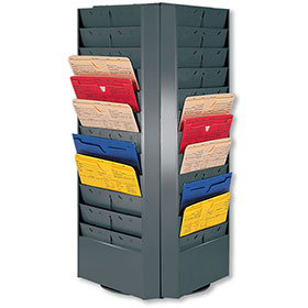 Gray 4-Sided Rotating Repair Order Rack with 48 Pockets
