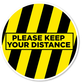 Please Keep Your Distance 12" Circle Blk/Ylw Floor Sign