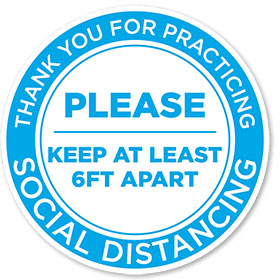 Please Keep Your Distance 12" Circle Blue/White Floor Sign