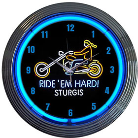 Neonetics Motorcycle Ride Em Hard Sturgis Neon Clock
