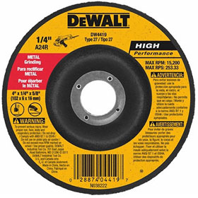 DeWalt 4-1/2" x 1/4" x 7/8" High Performance Metal Grinding Wheel, 13300 Max RPM
