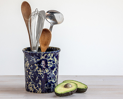 Short Utensil Crock in Blue Agate glaze