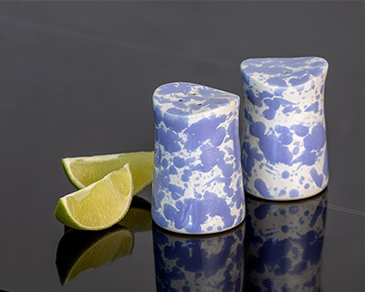 Salt and Pepper Shakers stoneware Morning Glory Blue spatter glaze