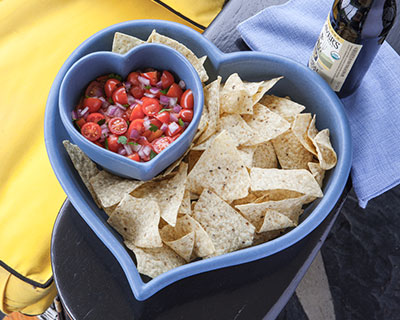 Heart Baker Bowl serving chips & salsa