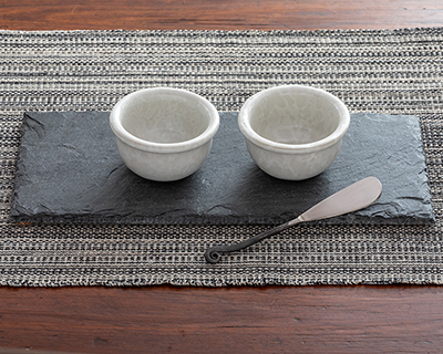 Slate Tray Set with little crocks and spreader