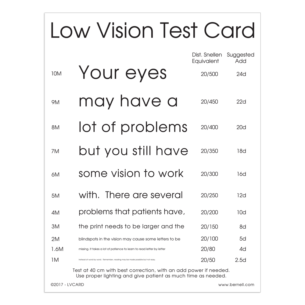 Low Vision Test Card Acuity Charts Bernell Corporation