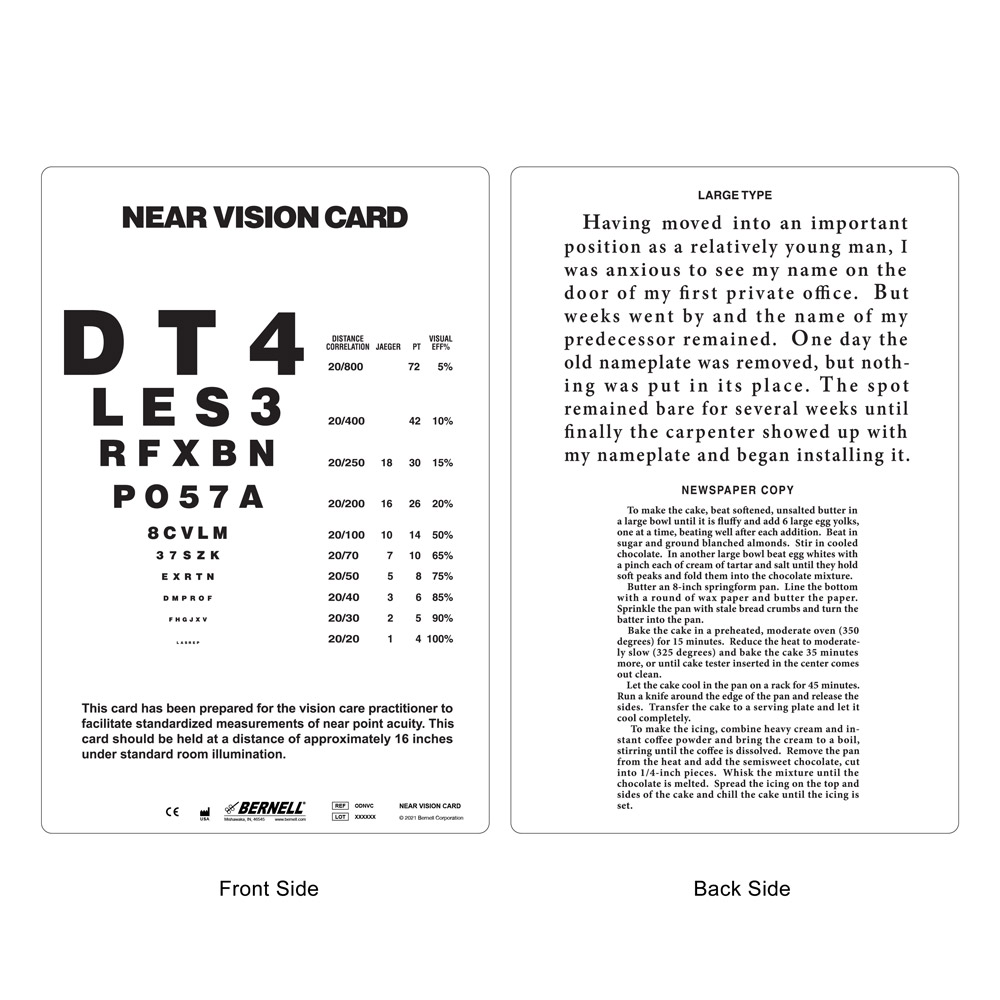 Near Vision Acuity Card For Optometrists Durable Washable Testing Tool Near Vision Acuity Card For Optometrists Durable Washable Testing Tool