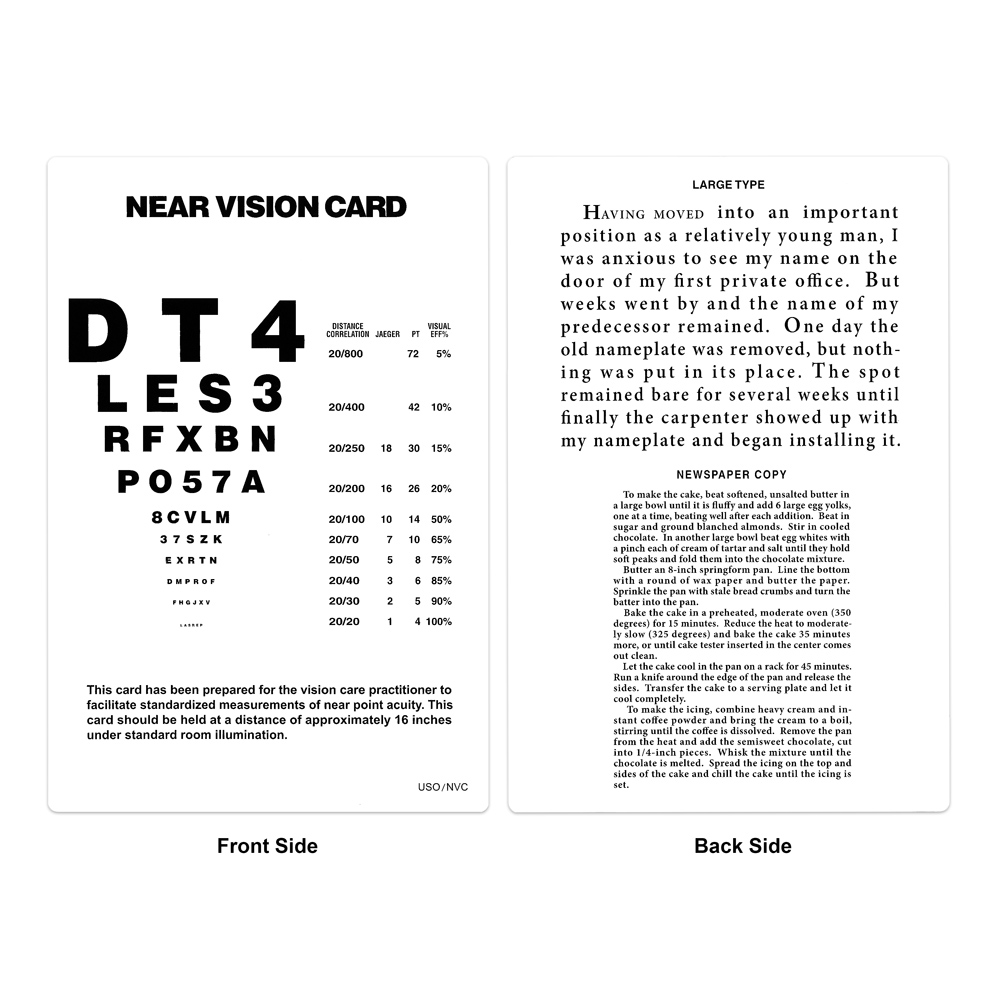 Optometric 40cm Or 16 Inch Near Vision Test Cards Logmar Ophthalmic 