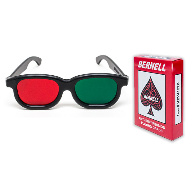 Bernell Version Red/Green Playing Cards with Red/Green Glasses Combo