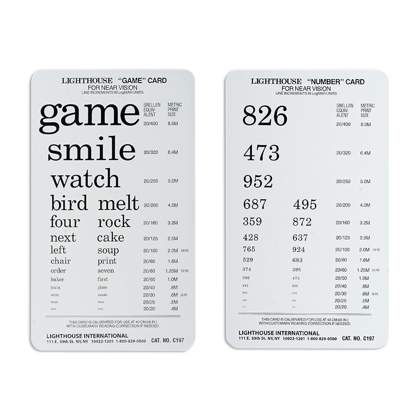 Lighthouse PowerCard Number & Word Recognition Pocket-Size Test Card, 40cm / 16 in. LH 9260