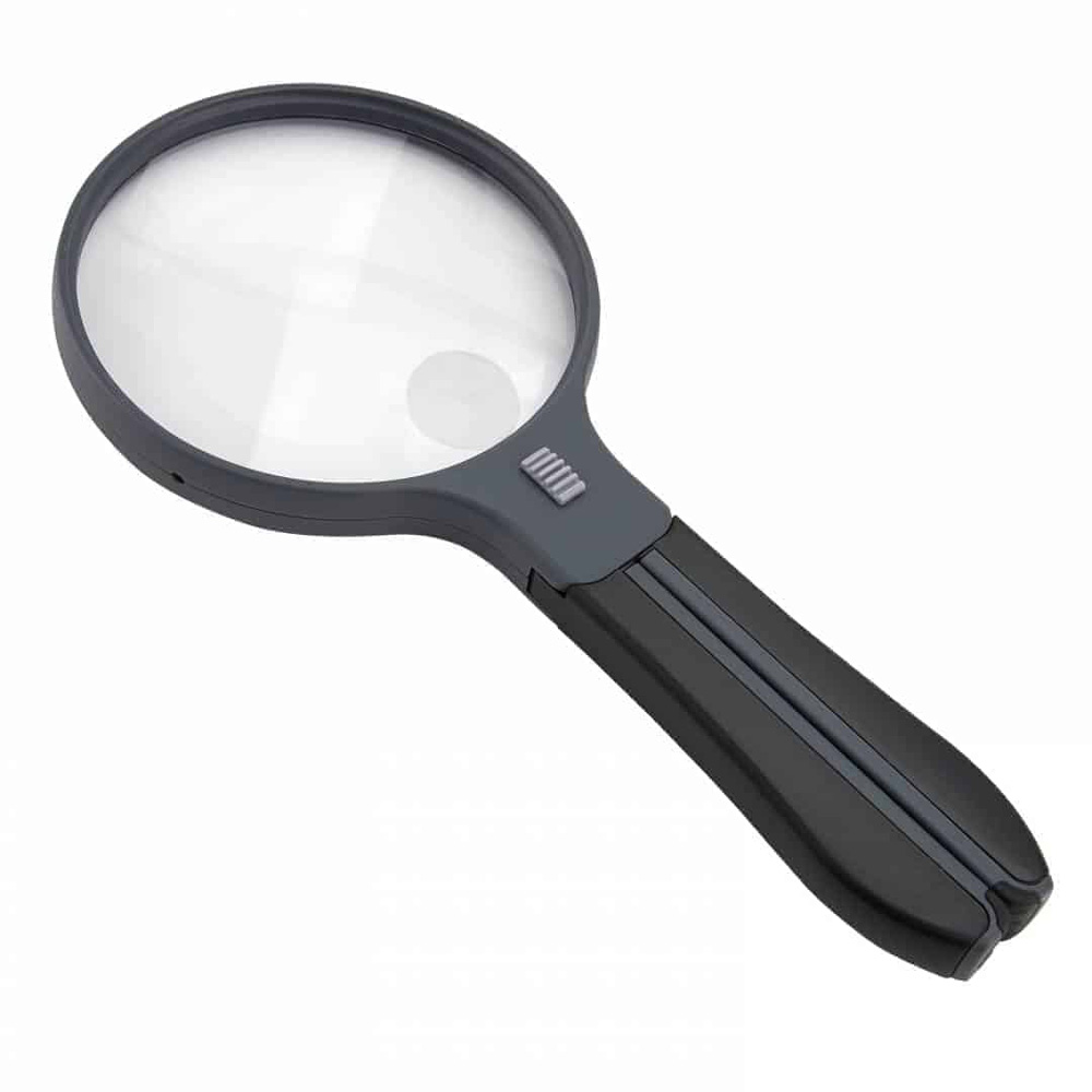 SplitHandle™ Hand-Held or Hands-Free 4″ Acrylic Lens 2X Magnifier with 3.5X Spots Lens and Neck Strap