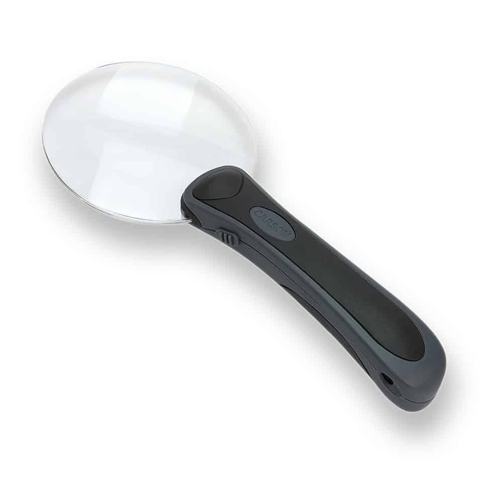LED Lighted RimFree™ 2x Power 3.5″ Rimless Acrylic Round Magnifiers with Soft Pouch