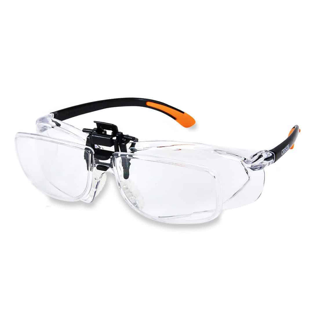 Scratch Resistant Polycarbonate 1.5x Power (+2.5 Diopter) Protective Magnifying Safety Glasses with Clip-on, Flip-Up Lens System