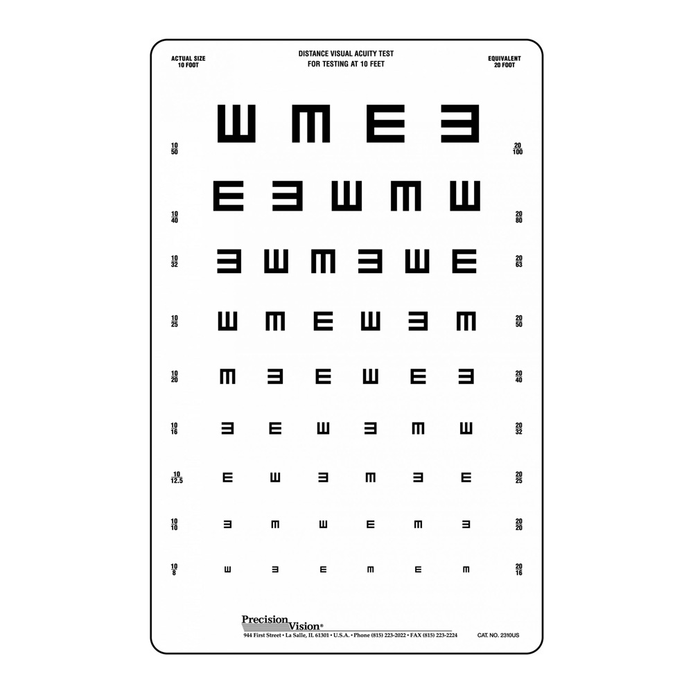 Traditional Tumbling E Visual Acuity Chart S Bernell Corporation