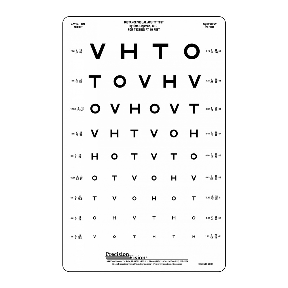 3 Meter (10ft) HOTV Translucent Eye Chart