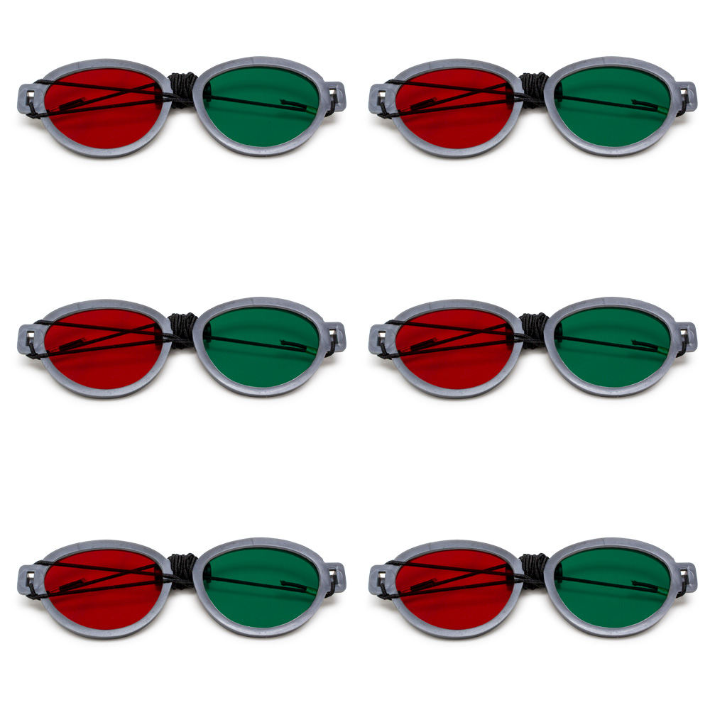 Modern Model - Red/Green Goggles with Elastic (Lenses Not Glued) - Pkg. of 6