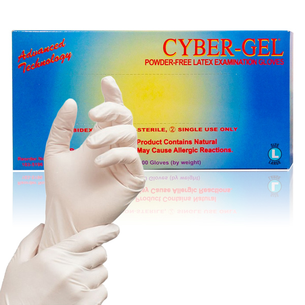 Cyber-Gel&reg; Powder-Free Latex Exam Gloves -<b> Medium</b> (Box of 100) 
