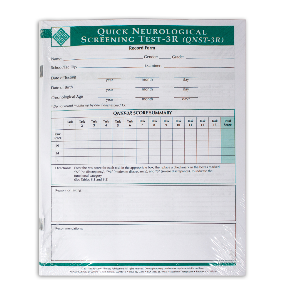 Quick Neurological Screening Test 3R Forms