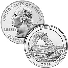 2014 Arches 5 oz Silver America The Beautiful .999 Silver Bullion Coin in Air-Tite Capsule