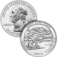 2014 Great Sand Dunes 5 oz Silver America The Beautiful .999 Silver Bullion Coin in Air-Tite Capsule