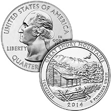 2014 Great Smoky Mountains 5 oz Silver America The Beautiful .999 Silver Bullion Coin in Air-Tite Capsule