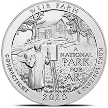 2020 Weir Farm Connecticut 5 oz Silver America The Beautiful .999 Fine Bullion Coin in Capsule