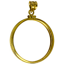 Solid 14k Gold Coin Bezel Pendant - $50 1 oz Gold Eagle (32.7mm) - Classic Coin Edge
