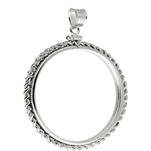 Sterling Silver Coin Bezel Pendant - 1 oz Silver Round (39mm) - Classic Rope Edge
