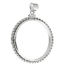 Sterling Silver Coin Bezel Pendant - 1 oz Silver Round (39mm) - Diamond Cut Rope Edge