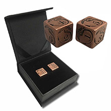 Solid Copper Handcrafted Pair of Gaming Dice with Box  - Dragon Design