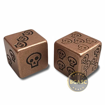 Solid Copper Handcrafted Pair of Gaming Dice with Box - Skull Design - Image