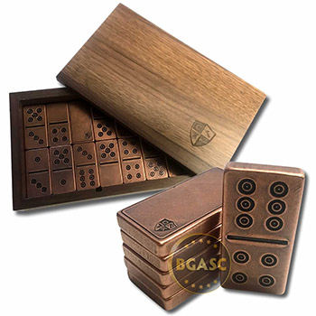 Solid Copper Domino Game Double Six Set - Traditional Viking Design - Image