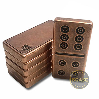 Solid Copper Domino Game Double Six Set - Traditional Viking Design - Image