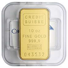 10 oz Gold Bar Credit Suisse .9999 Fine 24kt (w/ Assay Certificate)