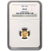 $1 Liberty Head Type 1 Gold Coin PCGS/NGC Graded MS63 (Random Year)
