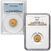 $2.50 Indian Quarter Eagle Gold Coin PCGS/NGC Graded MS61 (Random Year)