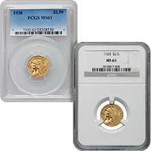 $2.50 Indian Quarter Eagle Gold Coin PCGS/NGC Graded MS63 (Random Year)
