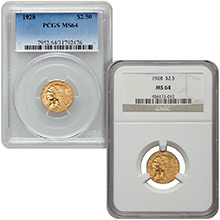$2.50 Indian Quarter Eagle Gold Coin PCGS/NGC Graded MS64 (Random Year)
