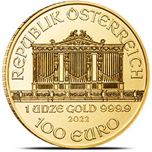 2022 1 oz Austrian Gold Philharmonic Bullion Brilliant Uncirculated .9999 Fine 24kt Gold