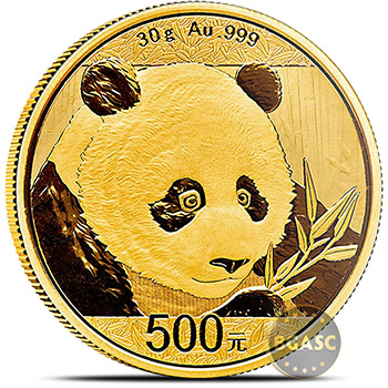 30 gram 2018 Chinese Gold Panda Coin 500 Yuan Brilliant Uncirculated - Image