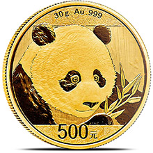 30 gram 2018 Chinese Gold Panda Coin 500 Yuan Brilliant Uncirculated