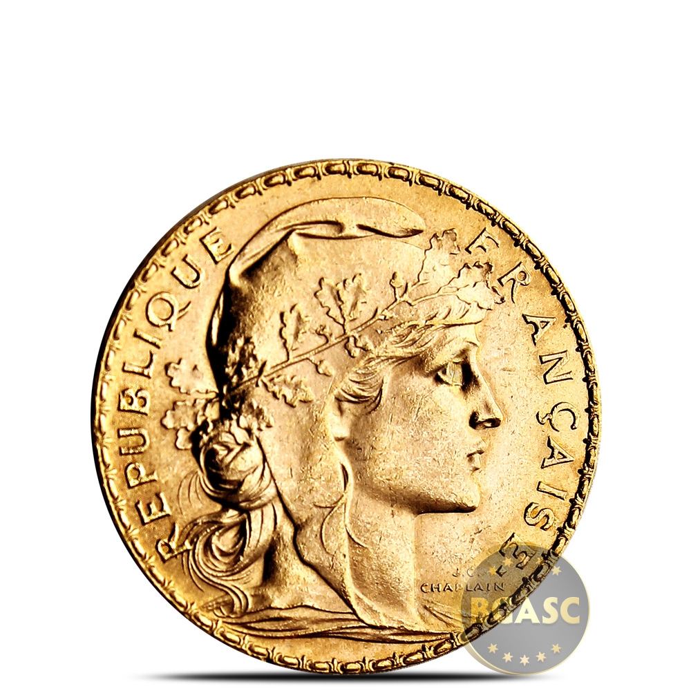 SKU #167650 1899-1914 France Gold 20 Francs Rooster BU 