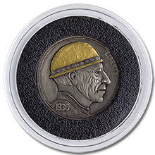 Andy Gonzales Hobo Carved On A 1936 Buffalo Nickel - Gold Hat