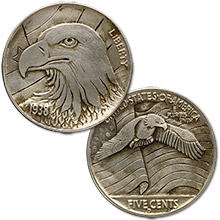 Howard Thomas Hobo Carved On A 1938-D Buffalo Nickel - Stern Eagle