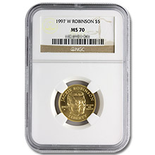 1997-W $5 Gold Jackie Robinson NGC MS70 Commemorative Coin